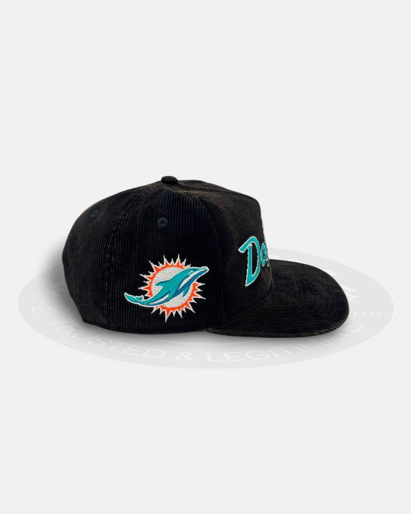 Miami Dolphins Washed Corduroy Script Corduroy Golfer Snapback Hat