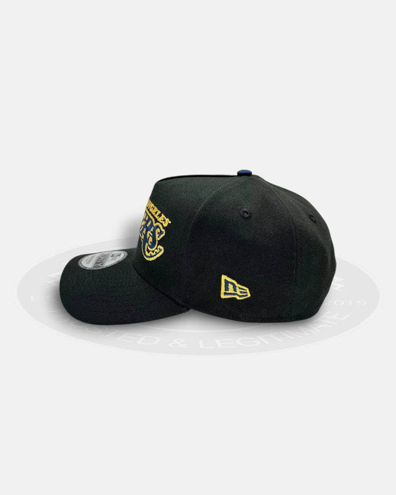 Los Angeles Lakers Running Script Gold D-Line 9Forty A-Frame Snapback Hat