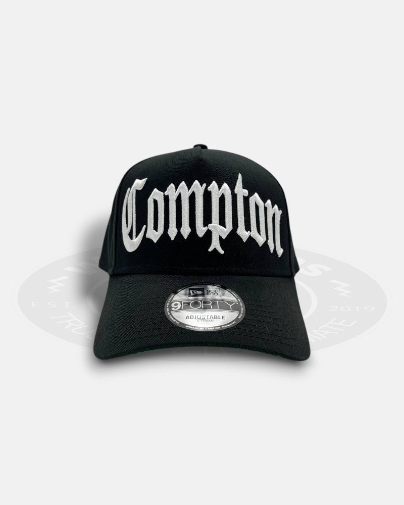Compton Logo Chrome Black 9Forty A-Frame Snapback Hat