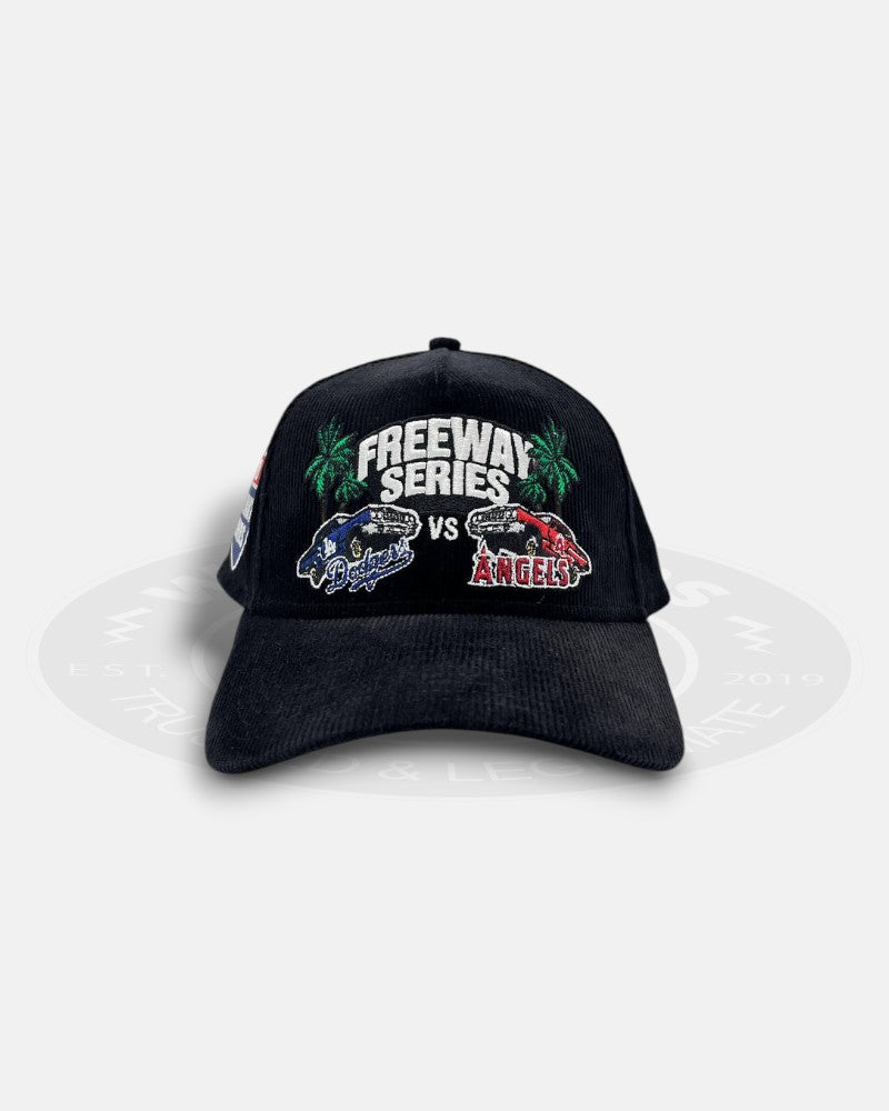 Los Angeles Dodgers vs Los Angeles Angels MLB Freeway Series Black Corduroy 9Forty A-Frame Snapback Hat