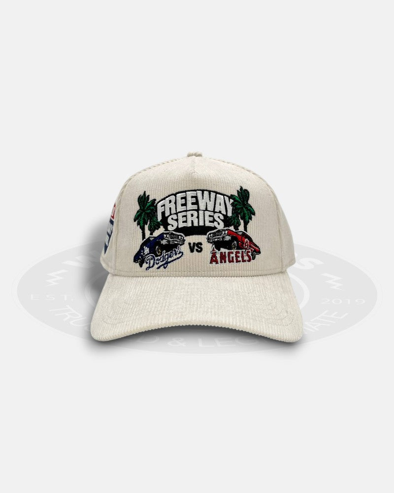 Los Angeles Dodgers vs Los Angeles Angels MLB Freeway Series White Corduroy 9Forty A-Frame Snapback Hat