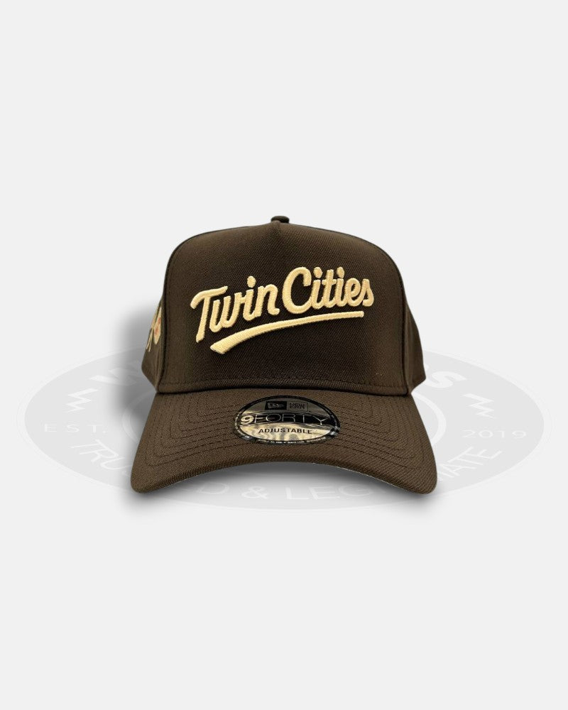 Minnesota Twins M S Flag Side Logo Chrome Brown A-Frame 9Forty Snapback Hat