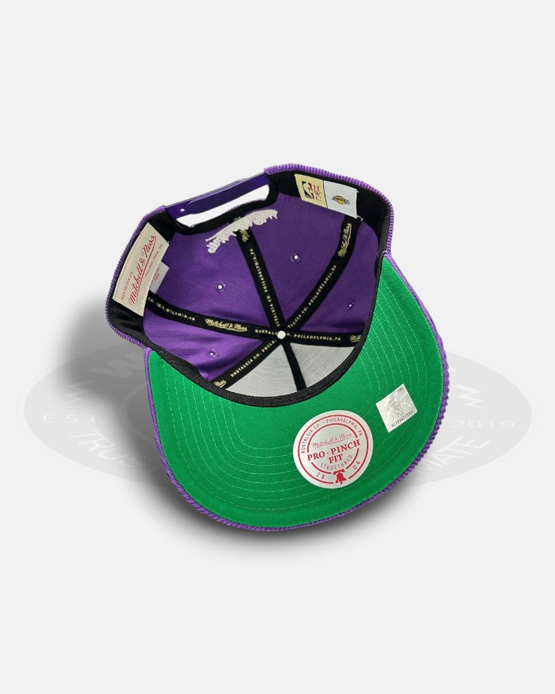 Los Angeles Lakers Team Logo Hard Wood Classic Corduroy Pro Pinch Fit Snapback Hat