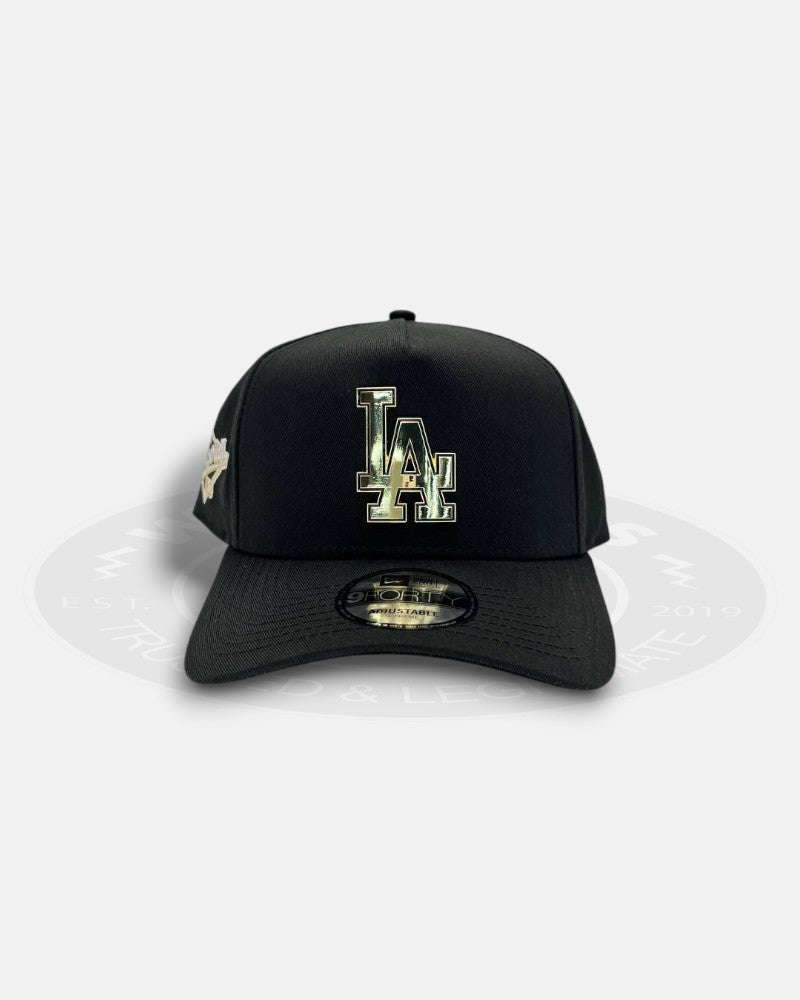 Los Angeles Dodgers Metal Logo 1988 World Series Chrome Black 9Forty A-Frame Snapback Hat