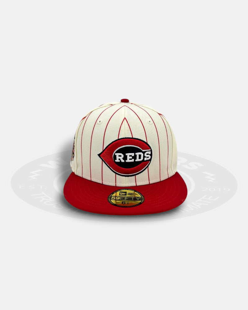 Cincinnati Reds Striped Legends Elite Series White Red 59Fifty Fitted Hat