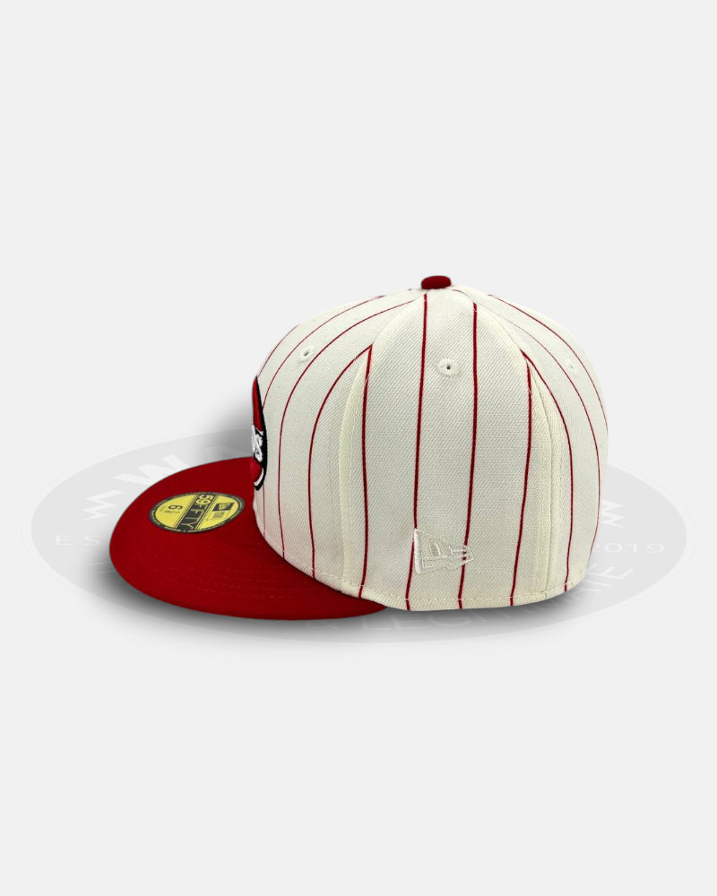Cincinnati Reds Striped Legends Elite Series White Red 59Fifty Fitted Hat