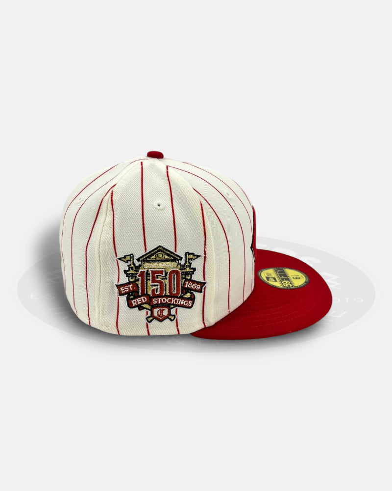 Cincinnati Reds Striped Legends Elite Series White Red 59Fifty Fitted Hat