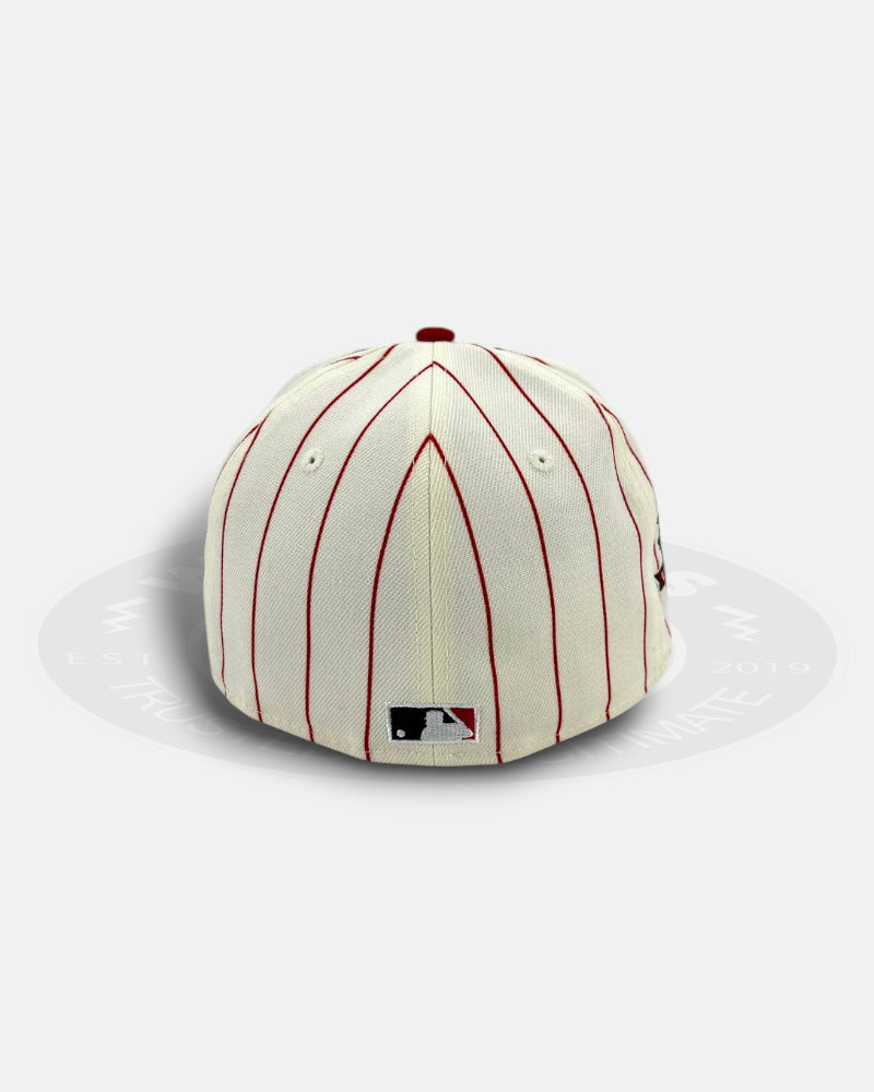 Cincinnati Reds Striped Legends Elite Series White Red 59Fifty Fitted Hat
