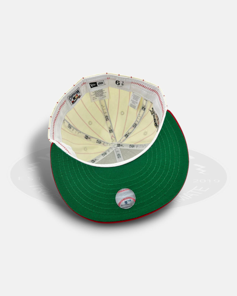 Cincinnati Reds Striped Legends Elite Series White Red 59Fifty Fitted Hat