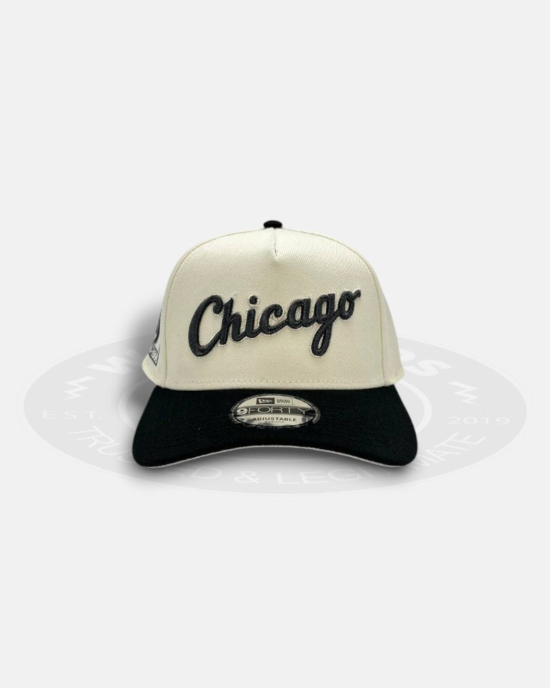 Chicago White Sox 95 Years Script Two Tone Chrome Black A-Frame 9Forty Snapback Hat