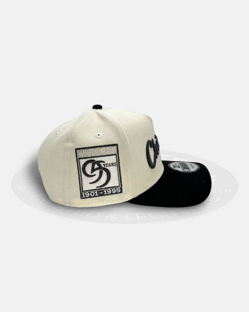 Chicago White Sox 95 Years Script Two Tone Chrome Black A-Frame 9Forty Snapback Hat