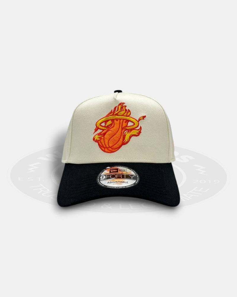 Miami Heat Flame Two Tone Chrome Black A-Frame 9Forty Snapback Hat