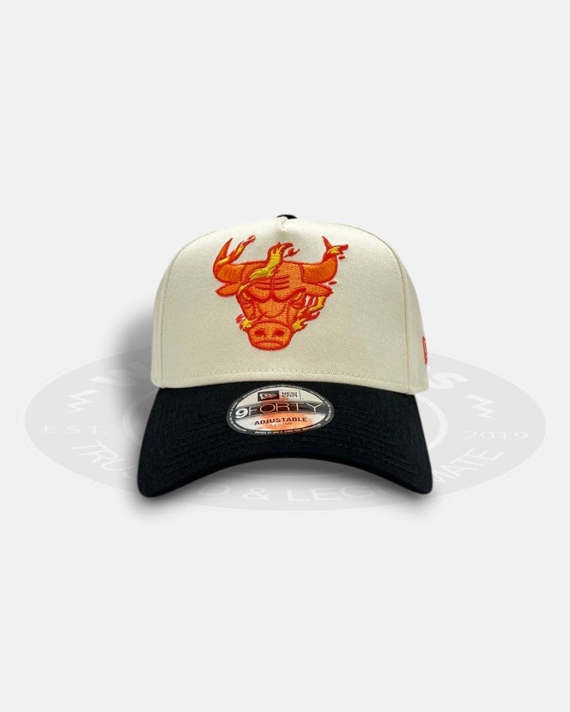 Chicago Bulls Flame Two Tone Chrome Black A-Frame 9Forty Snapback Hat