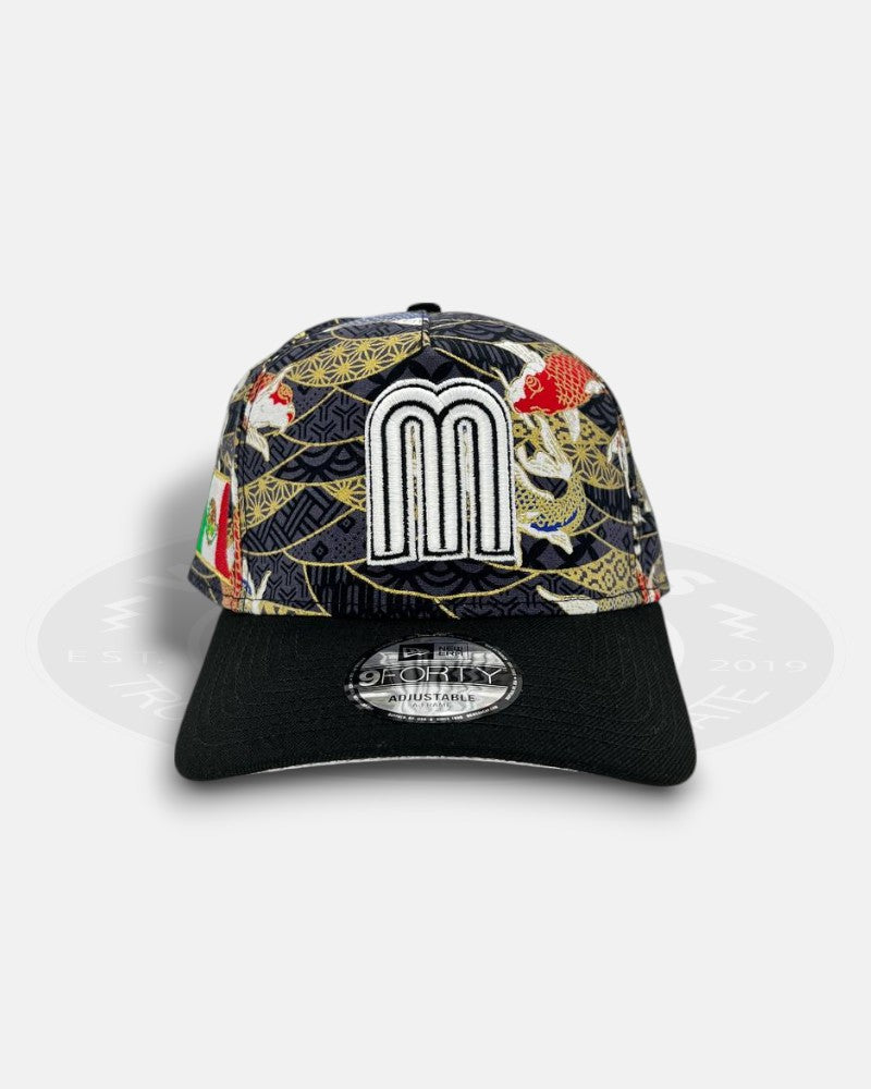 Mexican Baseball League Overall Koi Design Mexican Flag Side Patch 9Forty A-Frame Snapback Hat