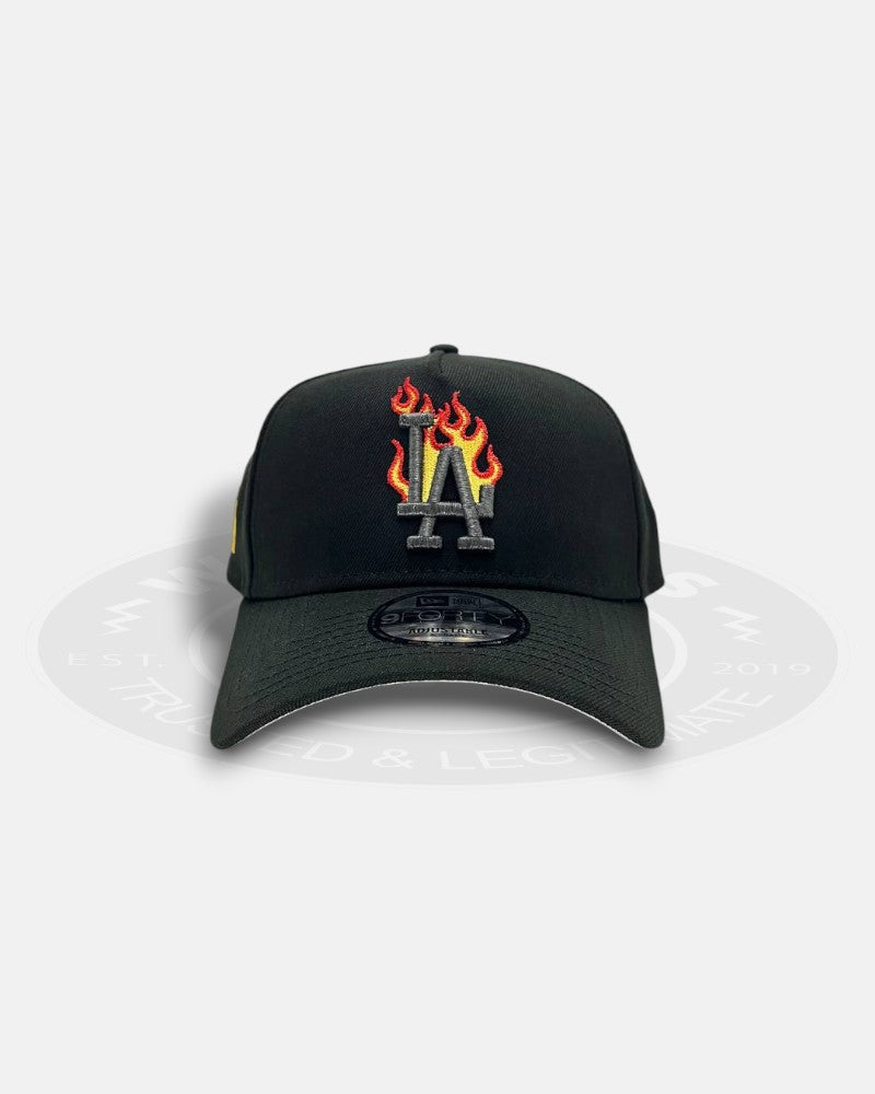 Los Angeles Dodgers Yellow Red Flame Black 9Forty A-Frame Snapback Hat