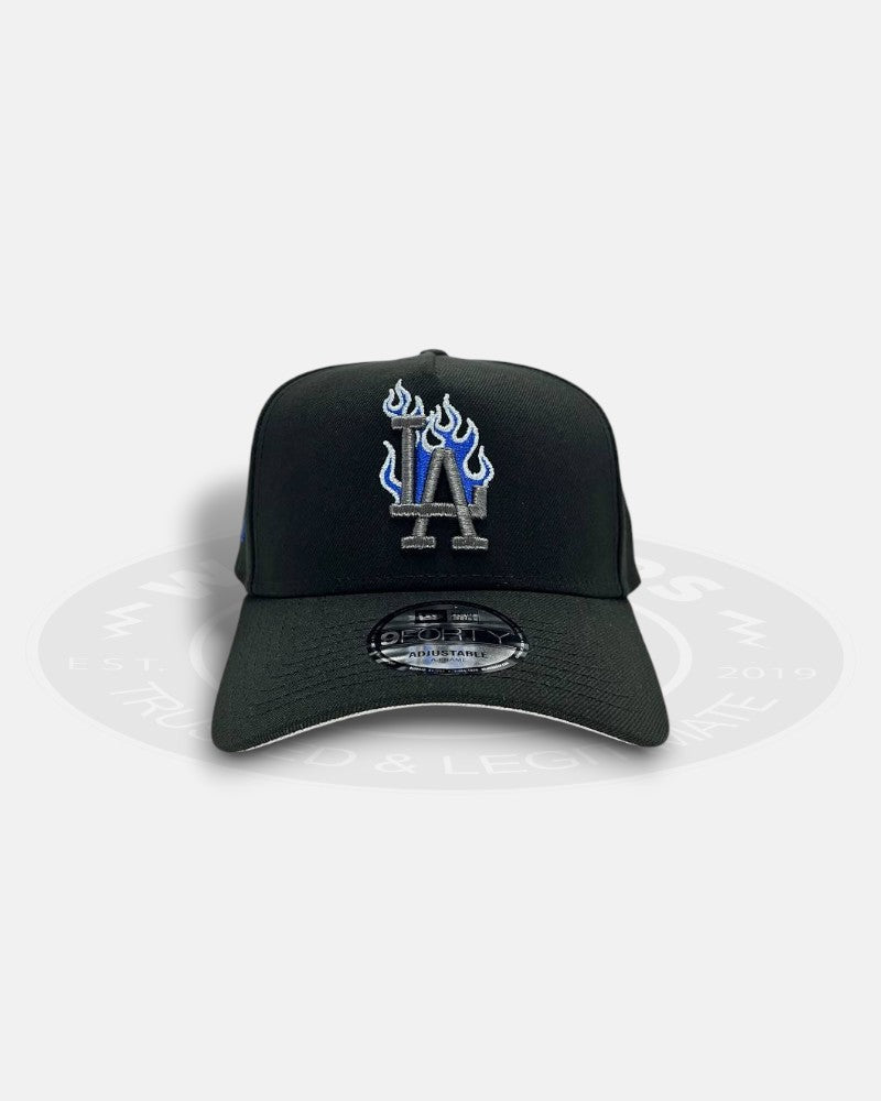Los Angeles Dodgers Silver Blue Flame Black 9Forty A-Frame Snapback Hat