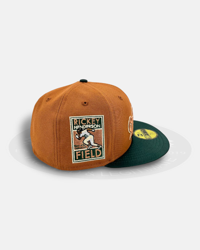 Oakland Athletics Rickey Henderson Silk Visor Two Tone Edition Bronze Black 59Fifty Fitted Hat