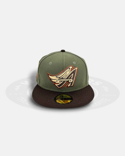 Los Angeles Angels Olive Brown Grey Underbill Milestone Crest 59Fifty Fitted Hat