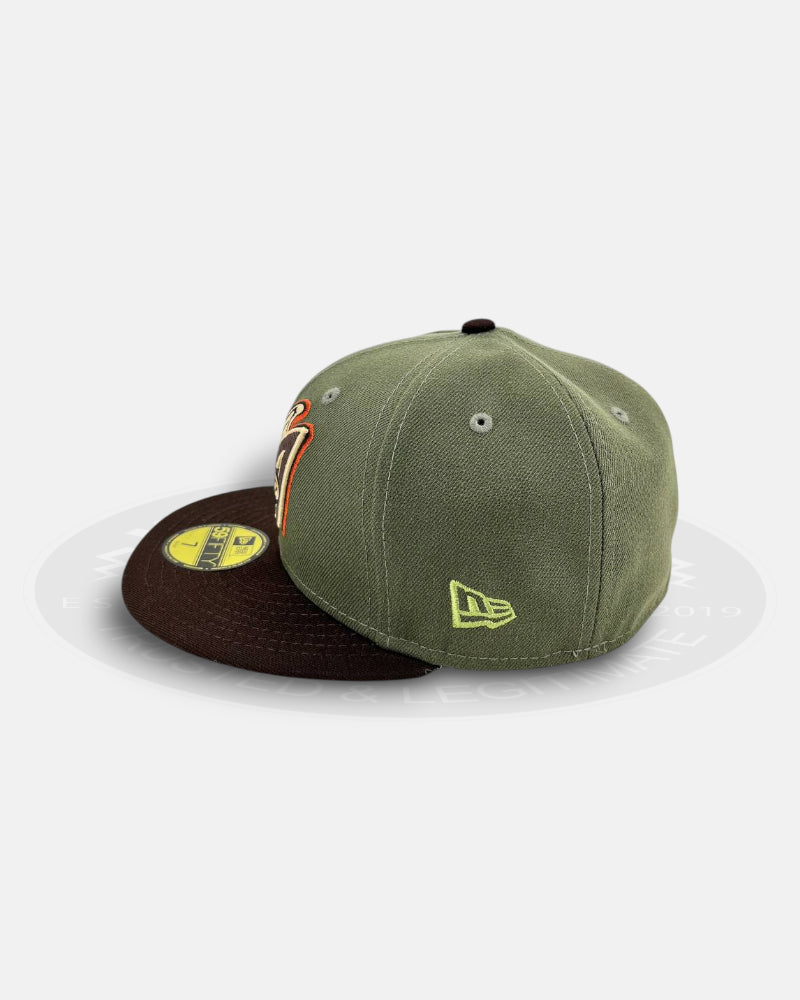 Los Angeles Angels Olive Brown Grey Underbill Milestone Crest 59Fifty Fitted Hat