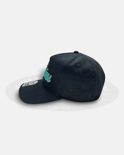 Miami Dolphins Black Dome Script 47 Hitch Snapback Hat
