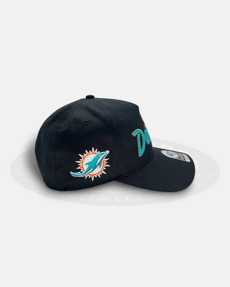 Miami Dolphins Black Dome Script 47 Hitch Snapback Hat