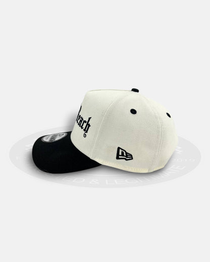 Long Beach Homage Old Script White Black 9FORTY A-Frame Snapback Hat