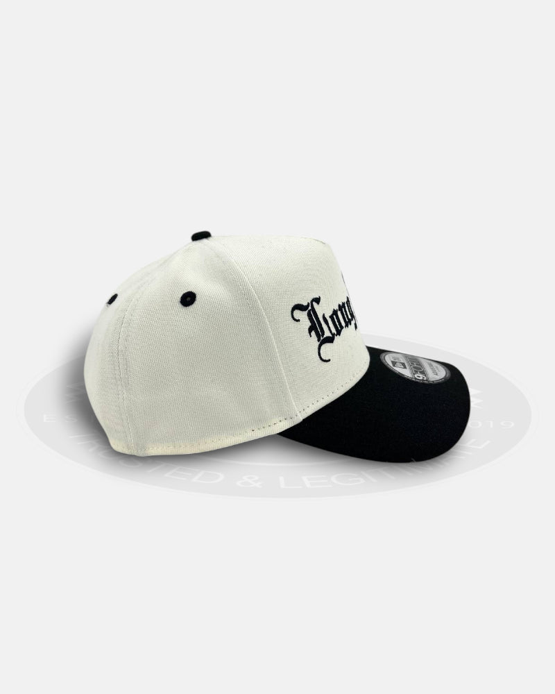 Long Beach Homage Old Script White Black 9FORTY A-Frame Snapback Hat