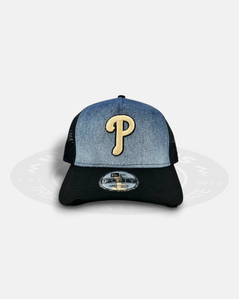 Philadelphia Phillies Bleach Azul 9FORTY A Frame Trucker Snapback Hat