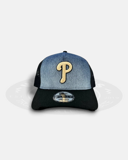 Philadelphia Phillies Bleach Azul 9FORTY A Frame Trucker Snapback Hat