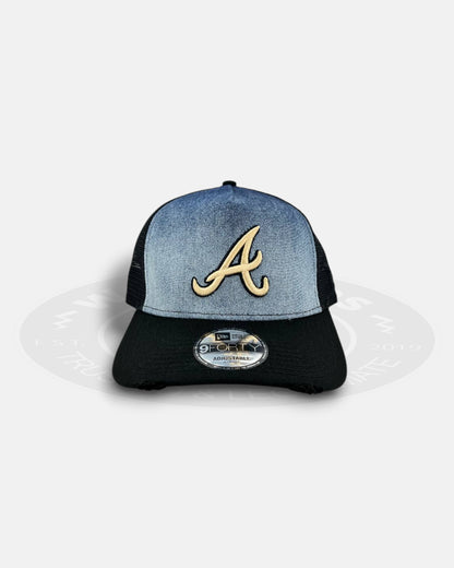 Atlanta Braves Bleach Azul 9FORTY A Frame Trucker Snapback Hat