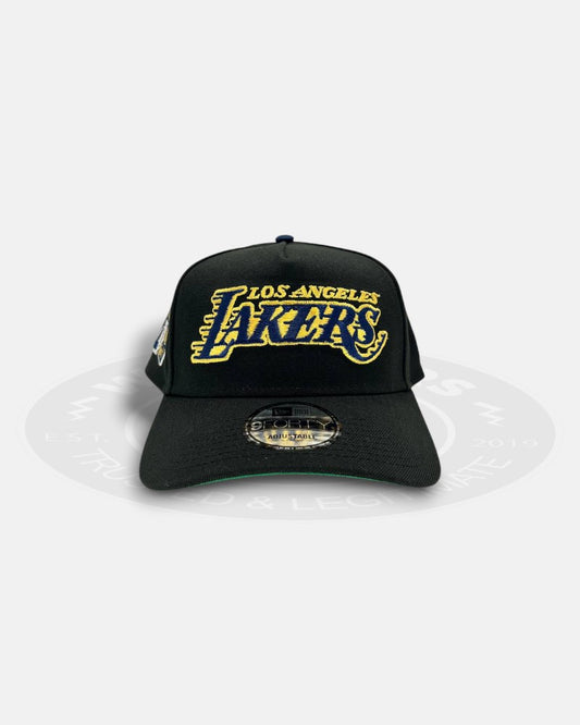 Los Angeles Lakers Running Script Gold D-Line 9Forty A-Frame Snapback Hat