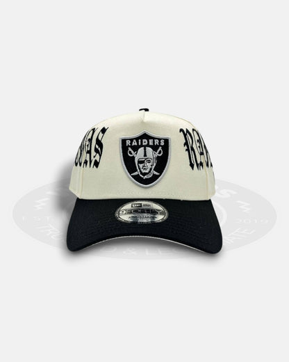 Las Vegas Raiders Overall Gothic Script Two Tone A-Frame 9Forty Snapback Hat