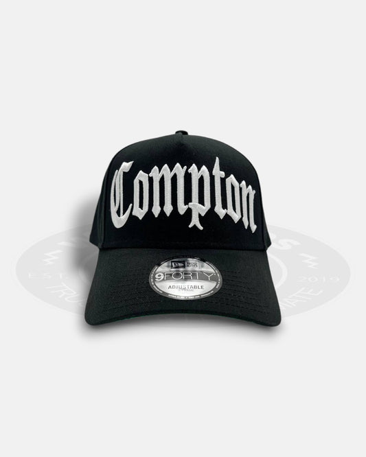 Compton Logo Chrome Black 9Forty A-Frame Snapback Hat