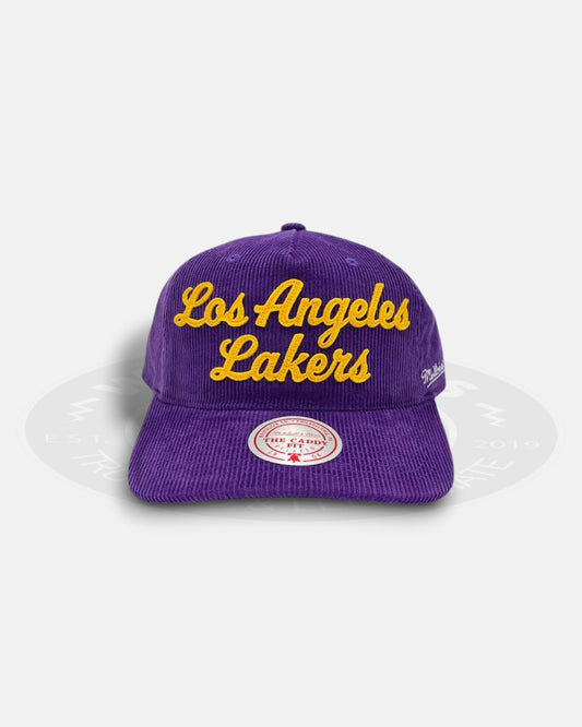 Los Angeles Lakers Cursive Script Corduroy The Caddy Fit Snapback Hat