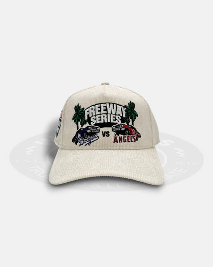 Los Angeles Dodgers vs Los Angeles Angels MLB Freeway Series White Corduroy 9Forty A-Frame Snapback Hat