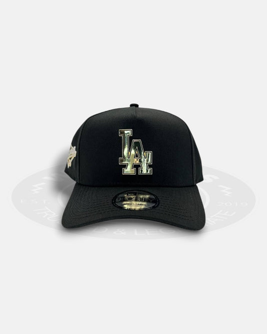 Los Angeles Dodgers Metal Logo 1988 World Series Chrome Black 9Forty A-Frame Snapback Hat