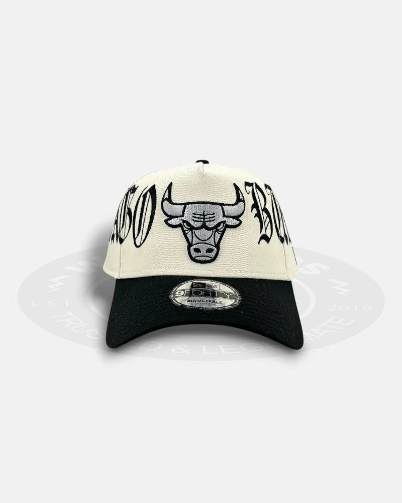 Chicago Bulls Oversized Gothic All Over Chrome Two Tone 9FORTY A-Frame Snapback Hat