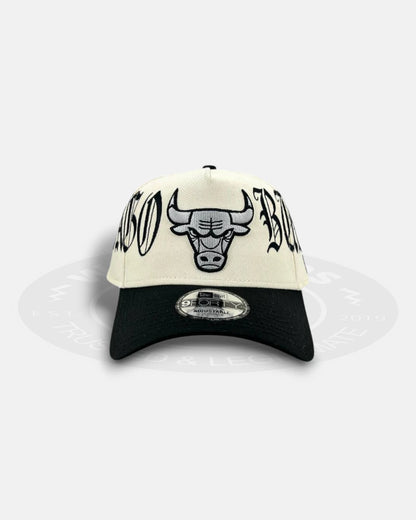 Chicago Bulls Oversized Gothic All Over Chrome Two Tone 9FORTY A-Frame Snapback Hat