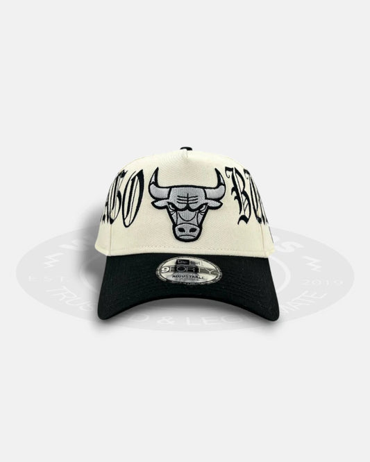 Chicago Bulls Oversized Gothic All Over Chrome Two Tone 9FORTY A-Frame Snapback Hat