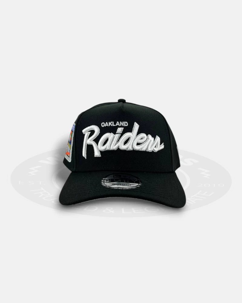 Oakland Raiders Super Bowl XI Black Script 9Forty A Frame Snapback Hat