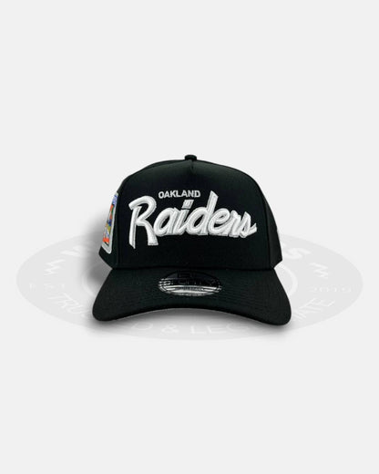 Oakland Raiders Super Bowl XI Black Script 9Forty A Frame Snapback Hat
