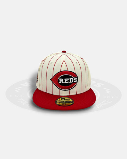 Cincinnati Reds Striped Legends Elite Series White Red 59Fifty Fitted Hat