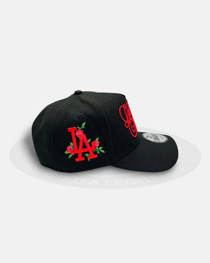 Los Angeles Dodgers Cursive Red Script Chrome Black A-Frame 9Forty Snapback Hat