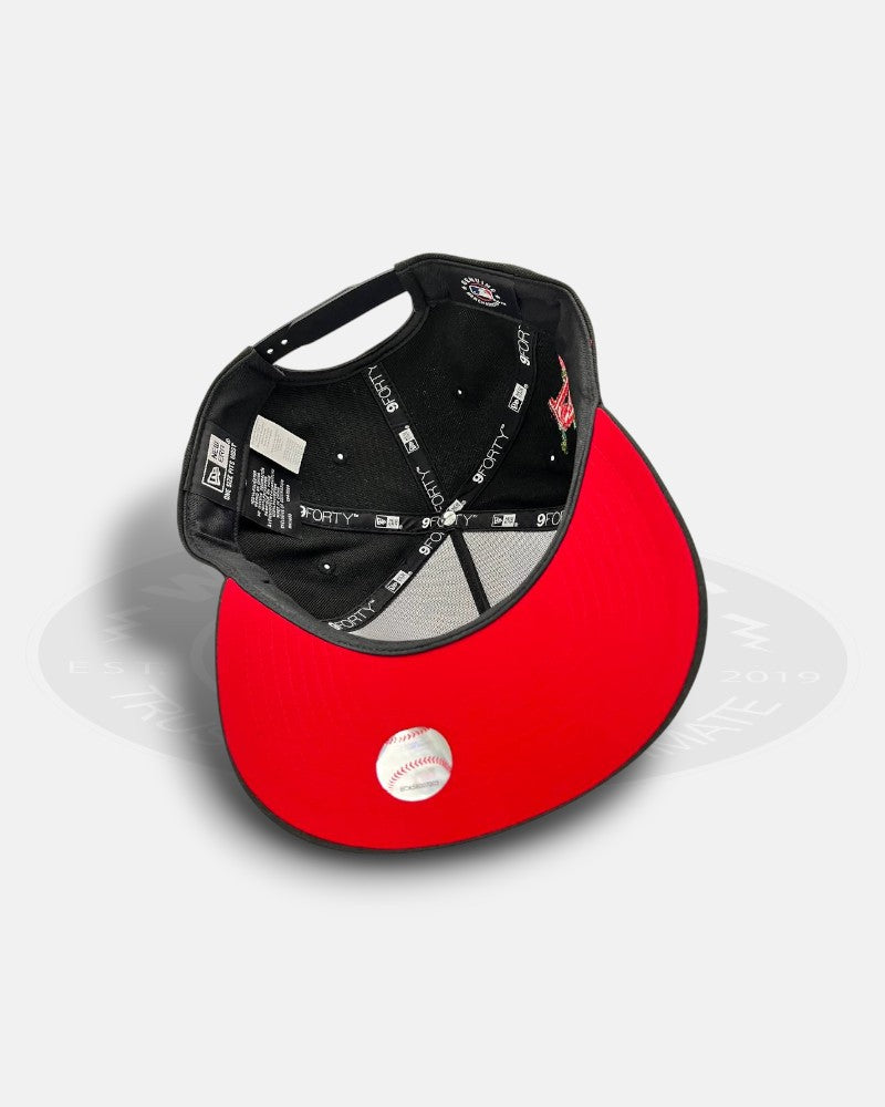 Los Angeles Dodgers Cursive Red Script Chrome Black A-Frame 9Forty Snapback Hat
