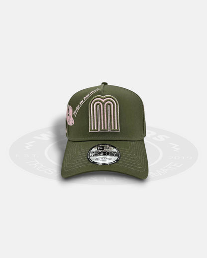 Mexico National Baseball Team New Era Originators 9FORTY A-Frame Snapback Hat Pink Olive