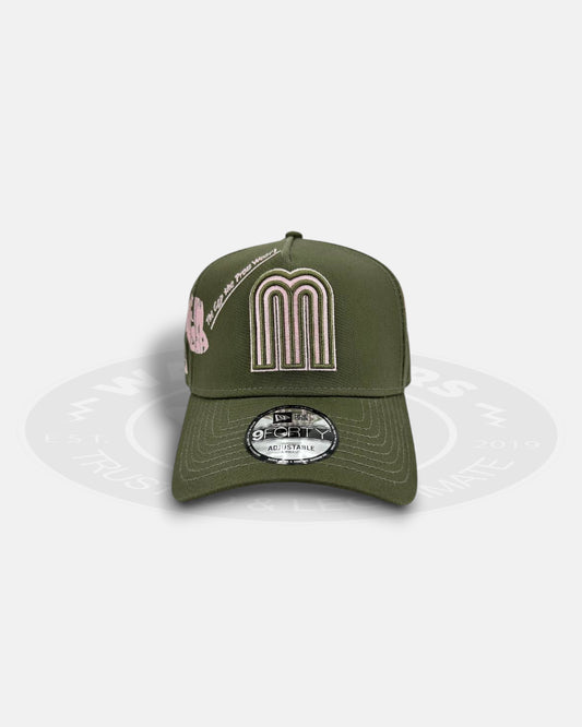 Mexico National Baseball Team New Era Originators 9FORTY A-Frame Snapback Hat Pink Olive