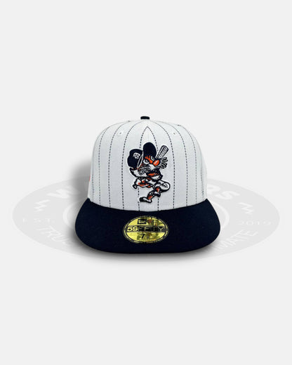 Detroit Tigers Stadium Patch Pinstripe Throwback Edition White Navy Pinstripe Black Visor 59Fifty Fitted Hat