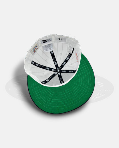 Detroit Tigers Stadium Patch Pinstripe Throwback Edition White Navy Pinstripe Black Visor 59Fifty Fitted Hat