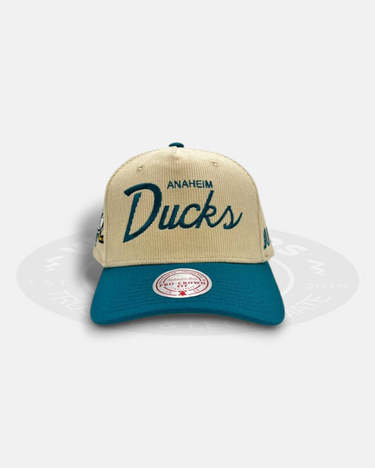 Anaheim Ducks Script Corduroy Pro Crown Snapback Hat