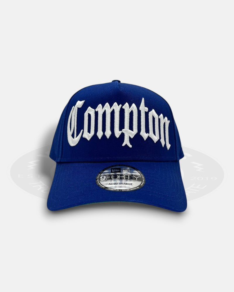 Compton Logo Chrome Blue 9Forty A-Frame Snapback Hat